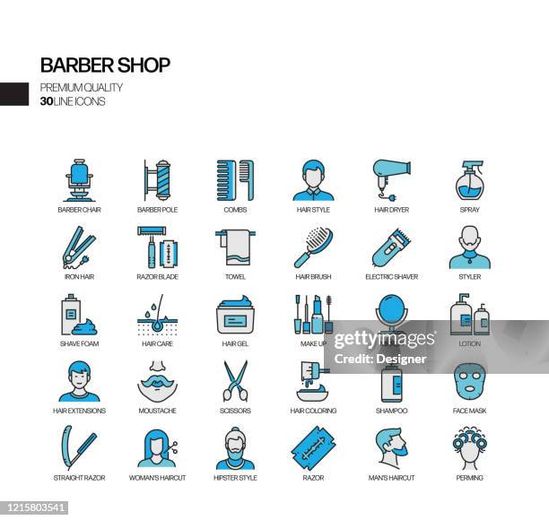 simple set of barber shop related vector line icons. outline symbol collection. - appearance icon stock illustrations