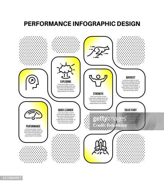 infographic design template with performance keywords and icons - sprinter start stock illustrations