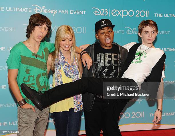 Actors Leo Howard, Olivia Holt, Alex Jones and Dylan Riley Snyder attend Day 2 of Disney's D23 Expo 2011 at the Anaheim Convention Center on August...