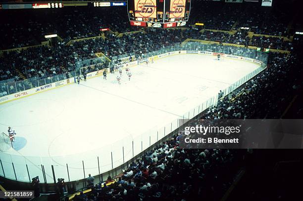 An interior, general view of the Winnipeg Arena during the Dallas Stars and Winnipeg Jets NHL game on October 7, 1995 at the Winnipeg Arena in...