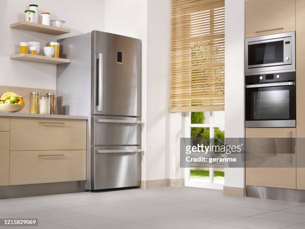 modern kitchen - refrigerator stock pictures, royalty-free photos & images