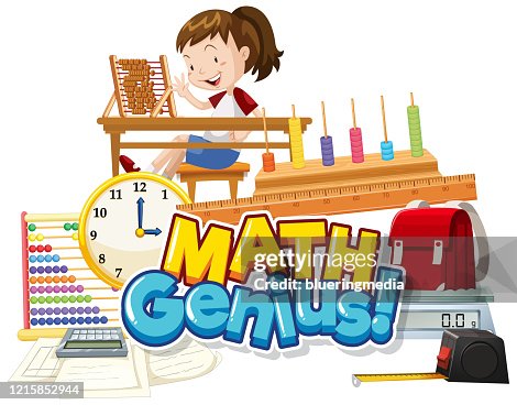 Font Design For Word Math Genius With Girl And School Item High-Res ...