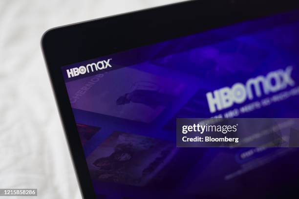 Signage for the AT&T Inc. WarnerMedia HBO Max streaming service is displayed on a laptop computer in an arranged photograph taken in the Brooklyn...