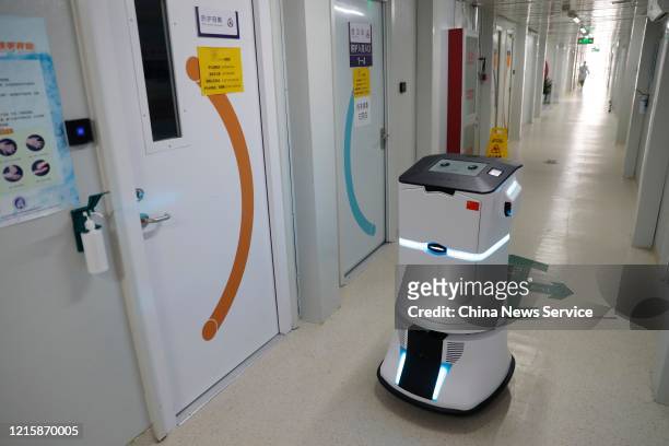 Robot disinfects at Xiaotangshan Hospital on March 30, 2020 in Beijing, China. Xiaotangshan Hospital, which was built to treat SARS patients in 2003,...