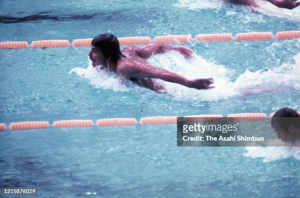 Mark Spitz of the United States competes in the Swimming Men's 200m Butterfly final during the Munich Olympic Games at the Schwimmhalle on August 28,...