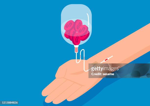 medical infusion pump intravenous therapy inject money - blood bag stock illustrations stock illustrations