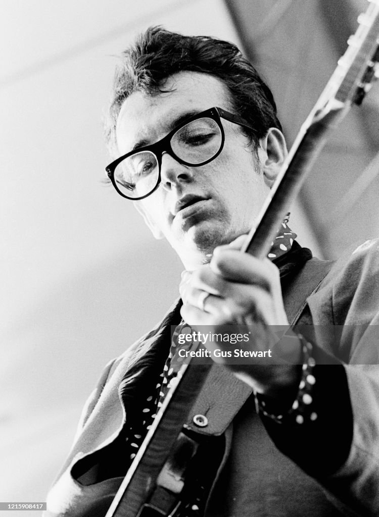 Elvis Costello And The Attractions perform on stage at the Anti Nazi