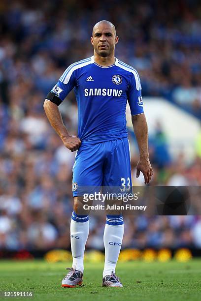 Alex of Chelsea looks on during the Barclays Premier League match between Chelsea and West Bromwich Albion at Stamford Bridge on August 20, 2011 in...