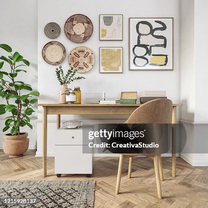 Bohemian home office interior - 3d render Bohemian home office interior - 3d render