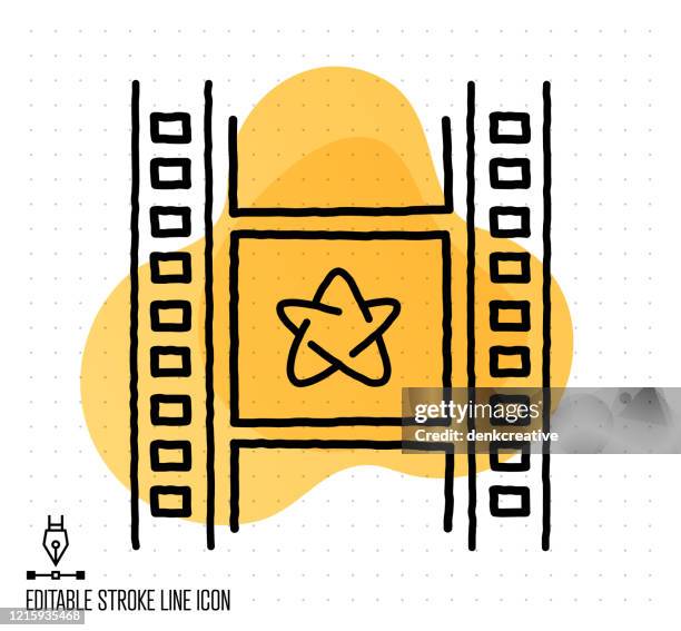 movie star vector editable line illustration - camera film roll stock illustrations