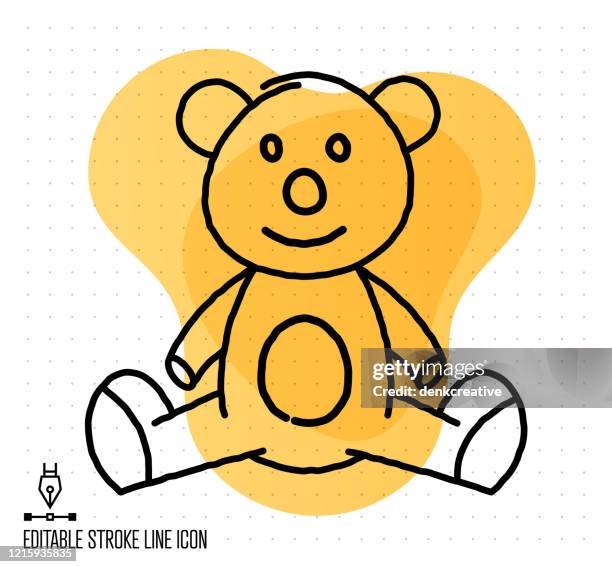 teddy bear vector editable line illustration - teddy bear stock illustrations