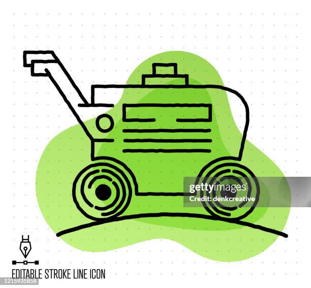 garden care vector editable line illustration - lawn care stock illustrations