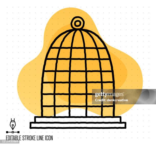 bird cage vector editable line illustration - open cage stock illustrations