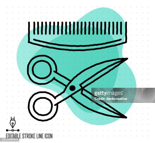 self haircut vector editable line illustration - cutting hair stock illustrations