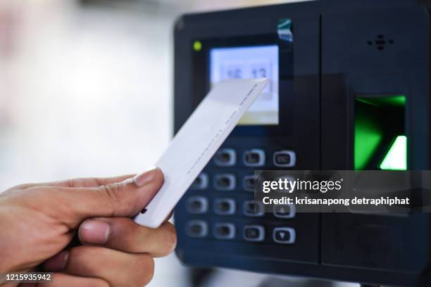 keycard and digital door lock ,electronic reader with fingerprint scanner,fingerprint - カードキー ストックフォトと画像