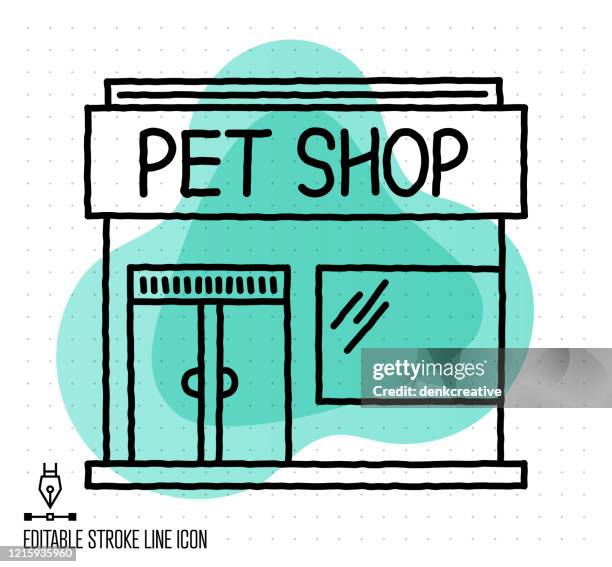 ilustrações, clipart, desenhos animados e ícones de ilustração da linha editável do vetor de pet shop - loja de animais de estimação