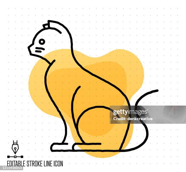 bildbanksillustrationer, clip art samt tecknat material och ikoner med inhemsk katvektor redigerbar linjeillustration - spräcklig katt