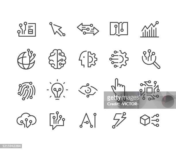 ai and technology icons - classic line series - digital stock illustrations