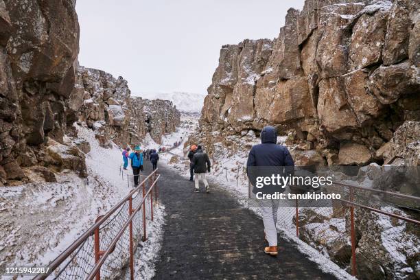 visiting thingvellir national park - thingvellir stock pictures, royalty-free photos & images