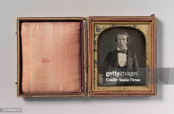 Seated Young Man Resting Arm on Table Beside Daguerreotype Case, 1840s, Daguerreotype, Image: 6.9 x 5.5 cm , Photographs, Unknown , The...