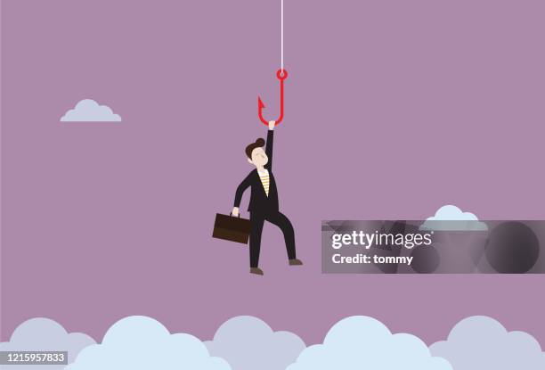 ilustrações de stock, clip art, desenhos animados e ícones de businessman hanging on a fishing hook - estereótipo de classe média