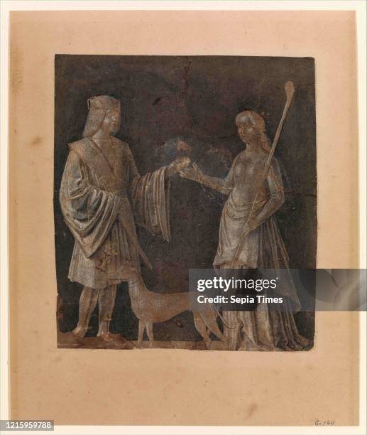Gentleman, a Young Woman, and a Dog, early 16th century, Brush and gray and brown ink, heightened with white, on light brown paper, 7 3/16 x 6 1/2...