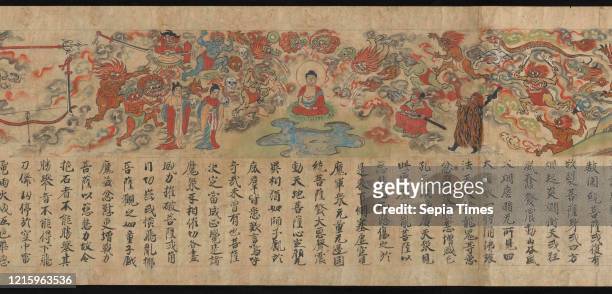 Scene from The Illustrated Sutra of Past and Present Karma , Kamakura period , late 13th century, Japan, Handscroll; ink and color on paper, H. 10...