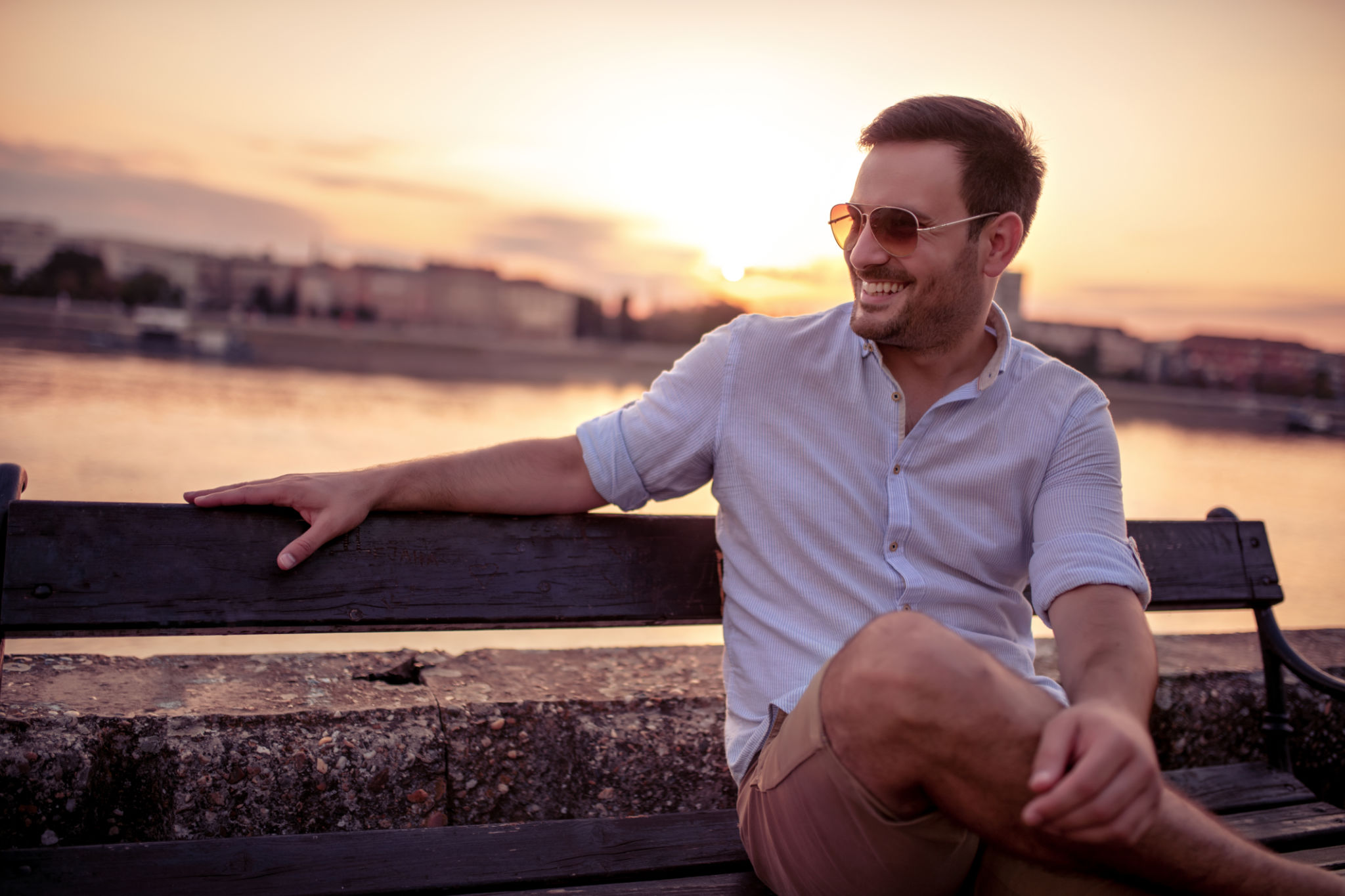 Young man enjoy in sunset Young man enjoy in sunset