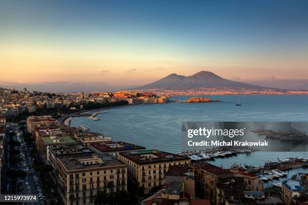 panoramic view of naples with vesuvius - gulf of naples stock pictures, royalty-free photos & images