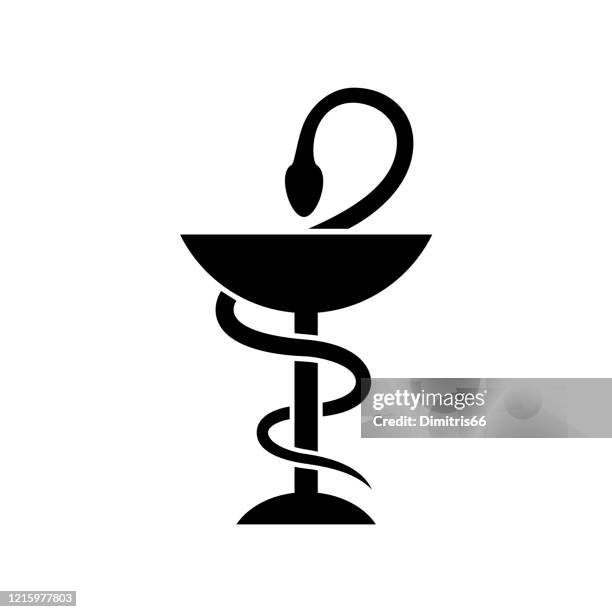 ilustraciones, imágenes clip art, dibujos animados e iconos de stock de símbolo de serpiente de farmacia. ilustración plana simple aislada sobre fondo blanco. - farmacia