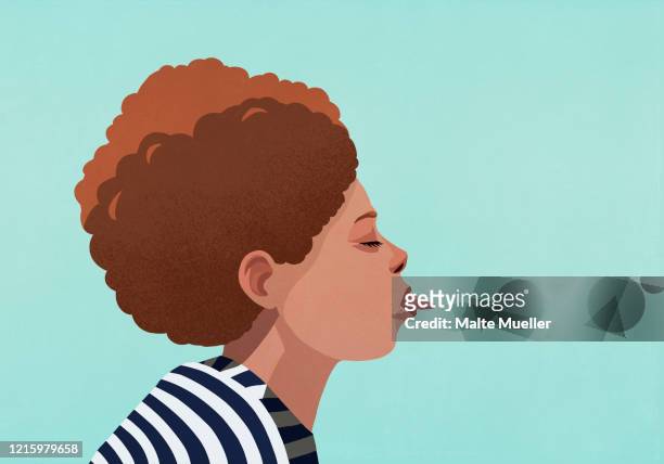 ilustraciones, imágenes clip art, dibujos animados e iconos de stock de profile woman sticking out tongue - ojos cerrados