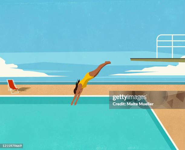 girl diving into swimming pool - badebekleidung stock-grafiken, -clipart, -cartoons und -symbole