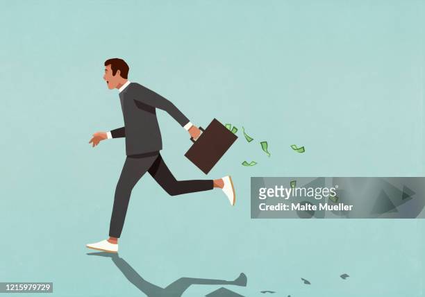 stockillustraties, clipart, cartoons en iconen met businessman running with briefcase full of cash - evasion fiscale