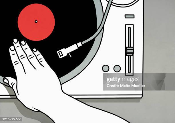 dj spinning vinyl record on turntable - デッキ点のイラスト素材／クリップアート素材／マンガ素材／アイコン素材