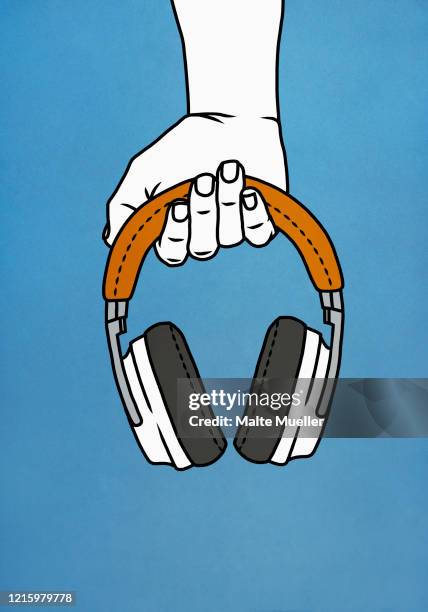 hand holding headphones - listening stock illustrations
