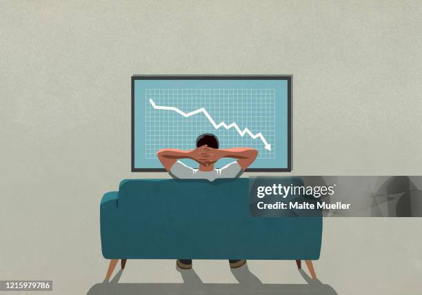 man on sofa watching stock market decline on tv - adult stock illustrations点のイラスト素材／クリップアート素材／マンガ素材／アイコン素材
