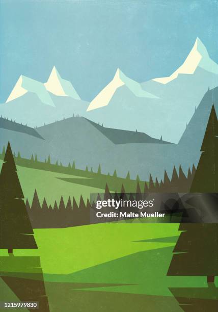 scenic mountain landscape - spring vacation stock illustrations