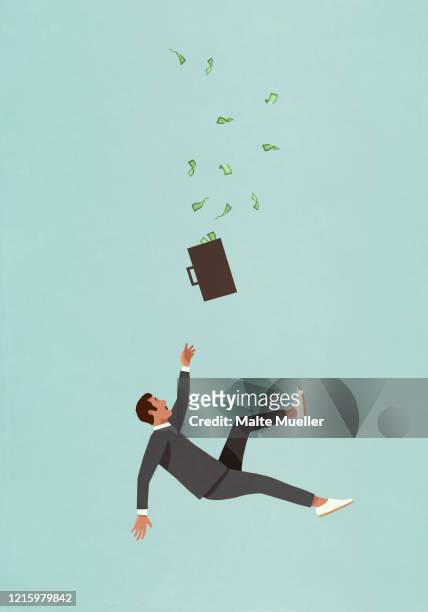 investor with briefcase full of money falling - only men stock illustrations stock illustrations