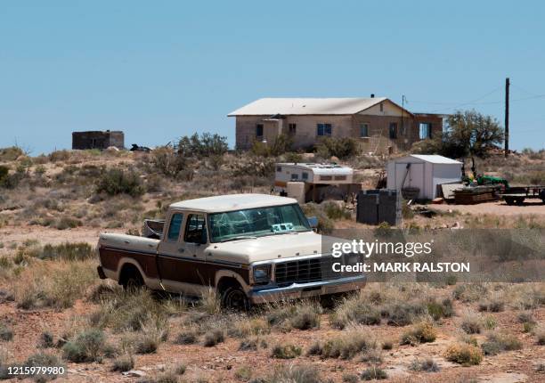 Navajo Indian houses without running water near the Navajo Nation town of Steamboat, Arizona on May 24, 2020. - According to the Centers for Disease...