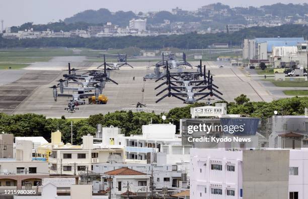 Photo taken May 28 shows U.S. Marine Corps Air Station Futenma in its location in a crowded residential area of Ginowan, Okinawa Prefecture, southern...