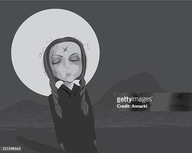 stockillustraties, clipart, cartoons en iconen met graveyard princess - girl full moon