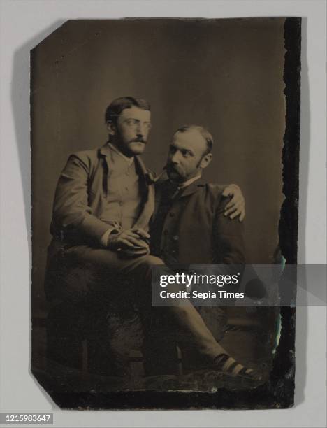 Two Men Smoking. One Seated in the Other's Lap. 1880sÐ90s. Tintype. Image: 8.6 x 5.9 cm . Irregular. Photographs. Unknown .