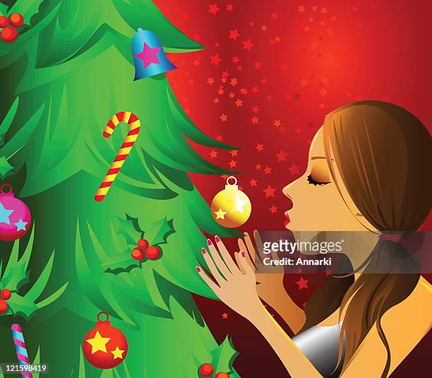 i love my christmas tree! - blowing a kiss stock illustrations