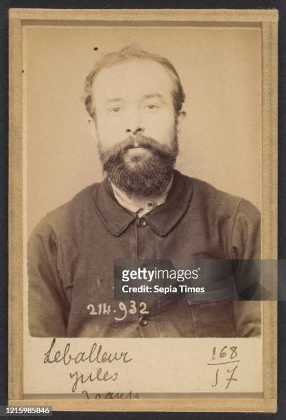 Leballeur. Jules. Leon. 29 ans. Ne a Rouisse Jassee . Cordonnier. Anarchiste. 1/3/94. 1894. Albumen silver print from glass negative. 10.5 x 7 x 0.5...