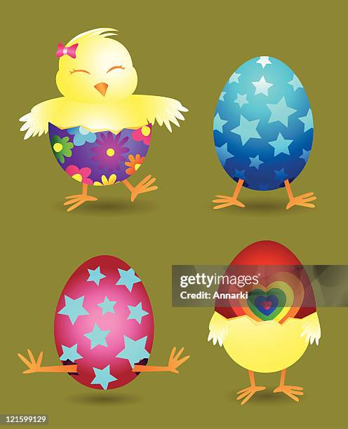 easter chicks - chicken hatching stock illustrations