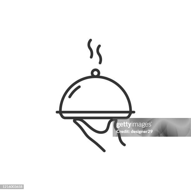 waiter food service outline icon vector design on white background. - dome stock illustrations