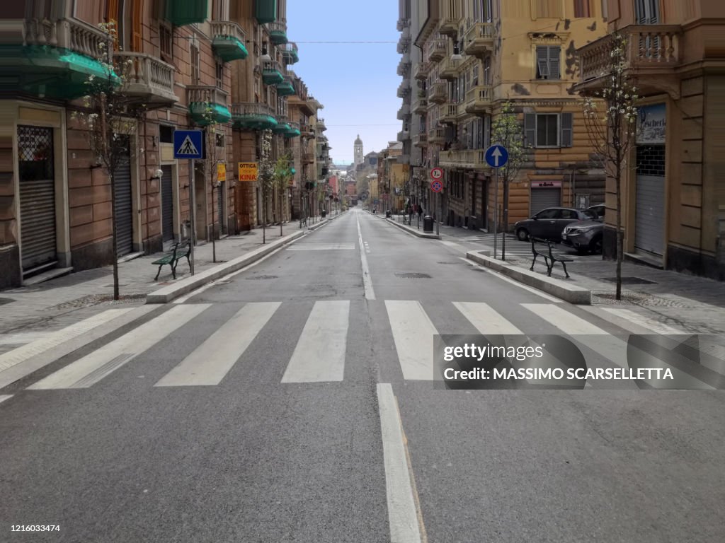 Street in a deserted city due to the Covid-19 virus a Genoa, Italy.