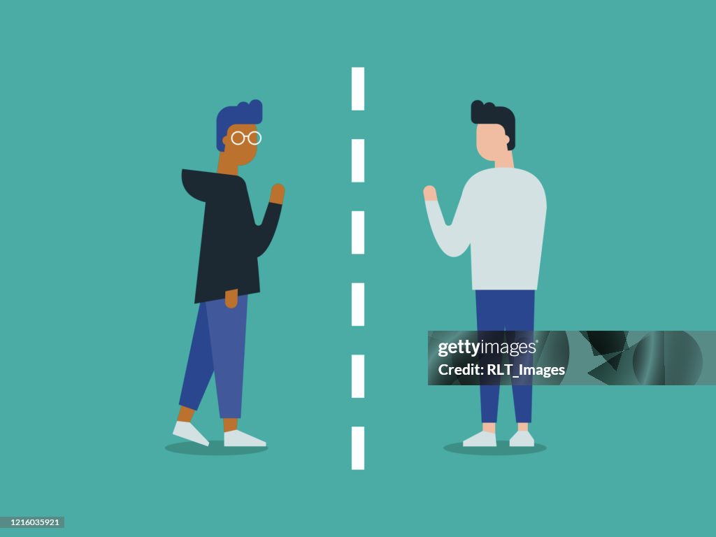 Friendship Distyancing Illustration Of Two Friends Separated By Social Distancing High-Res ...