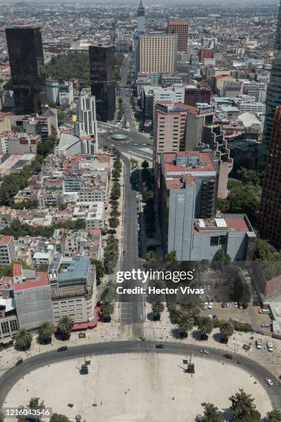 Aerial drone view of Republica square on March 31, 2020 in Mexico City, Mexico. After being criticized for its slow response to the virus, Mexican...