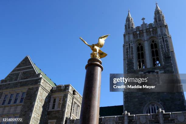 View of the campus of Boston College on March 31, 2020 in Chestnut Hill, Massachusetts. Students at Universities across the country were sent home to...